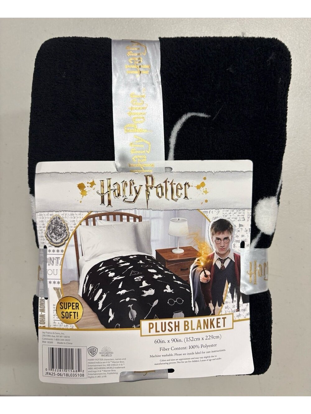 Harry Potter Plush Blanket 60x90 Black White Icons Jay Franco NWT Super Soft